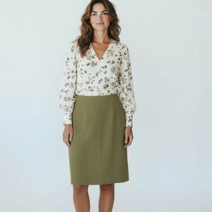 Talbots Olive Green Stretch Pencil Skirt Size 6 | Classic Work Office Midi